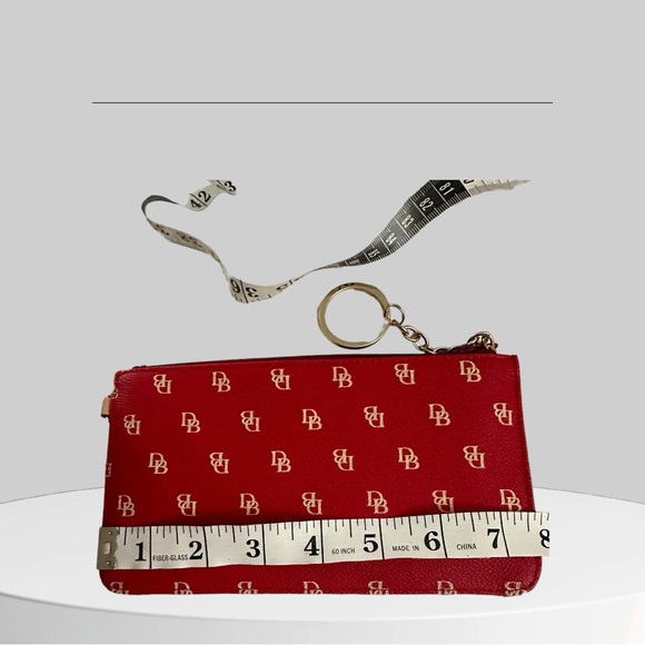 Dooney & Bourke red and tan signature envelope wristlet zipper wallet - Picture 6 of 8